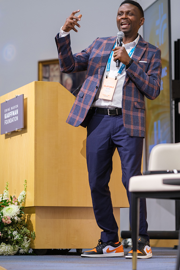 Executive Director Olatunji Ajani speaks at the Kauffman FastTrac + 1 Million Cups Summit.
